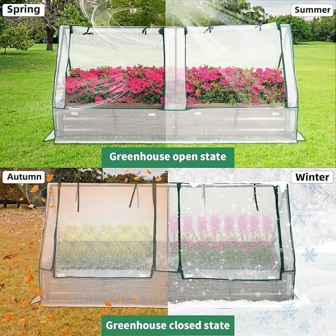 Metal Raised Garden Bed with Greenhouse 2 Large Zipper Windows Dual Use,Galvanized Steel Raised Garden Bed for Gardening Vegetables Fruit,20pcs T-Types Tags & 1 Pair of Gloves,6x3x1FT,Brown