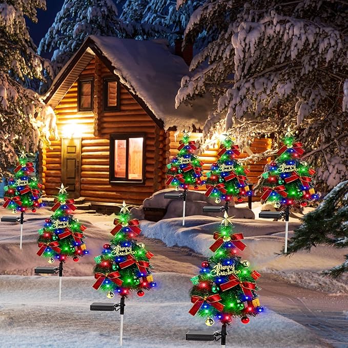 Solar Christams Tree Lights 2PCS Solar Xmas Tree Lights Garden Pathway Decor Outdoor Waterproof 40LED-Lights with Constant & Flashing Modes for Christmas Decoration of Yard Lawn