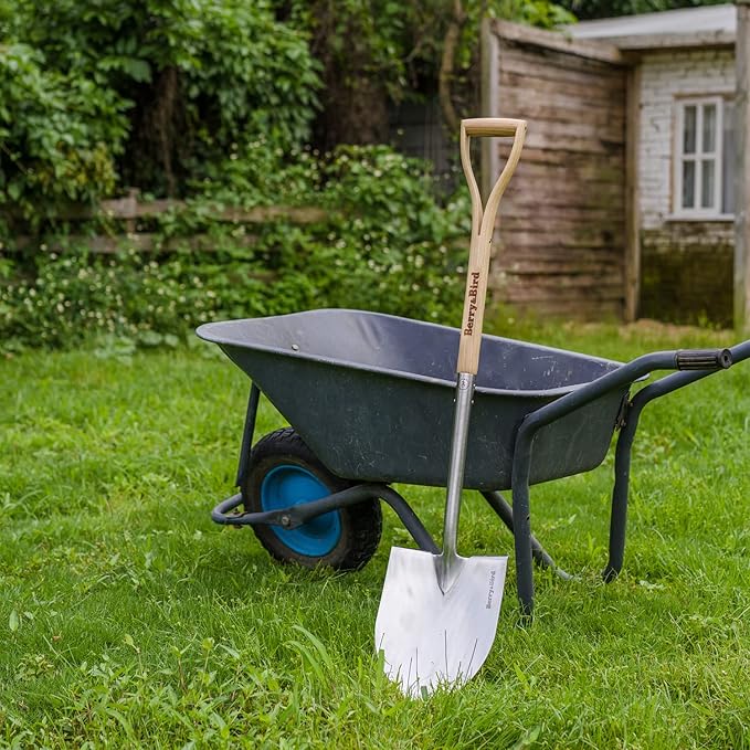 Berry&Bird Round Point Gardening Shovel with Wood D-Handle, 40.98" Stainless Steel Beach & Snow Shovel