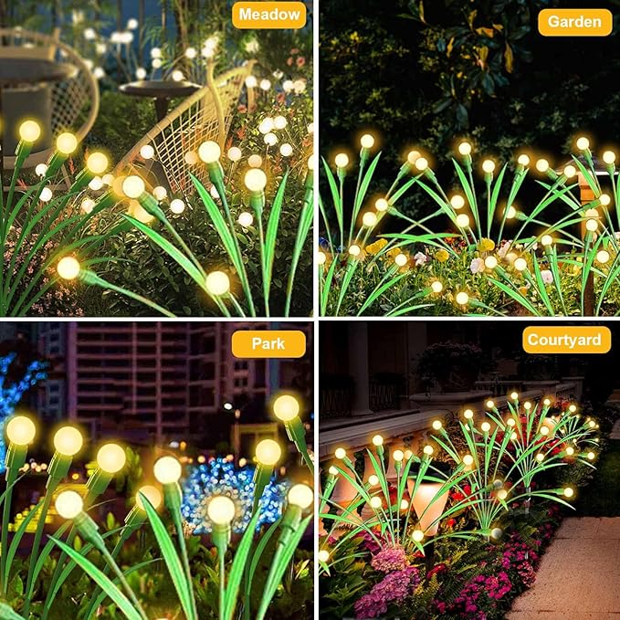 ZGWJ Solar Garden Lights 4 Pack 40 LED, Solar Firefly Lights with Leaves, Waterproof Solar Outdoor Lights Swaying Lights for Halloween Christmas Yard Patio Pathway Outdoor Decoration Warm White