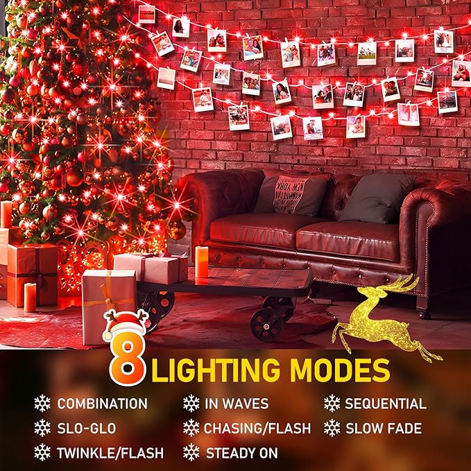 KNONEW 403FT 1000 LED Christmas String Lights Outdoor Green Wire Fairy Light 8 Modes & Timer Plug in Waterproof LED String Lights for Xmas Yard Tree Wedding Party Holiday Decorations(Red)