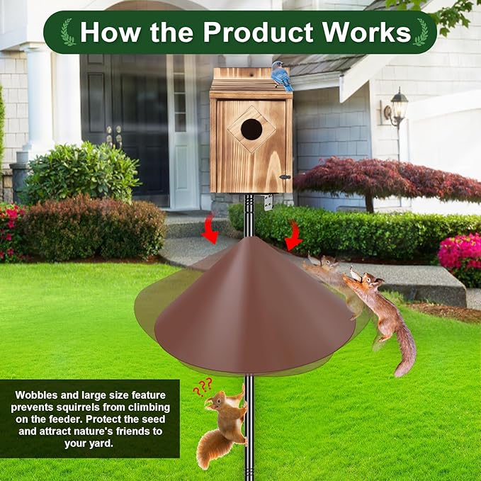 Gtongoko 19 Inch Squirrel Baffle for Bird Feeder Pole Squirrel Guards for Shepherds Hook Stopper for Bird Feeders Brown 1 Pack