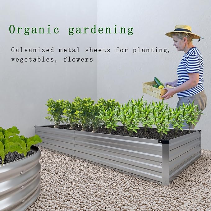 Galvanized Raised Garden Bed,2 Pcs 12×2×1FT Metal Planting Box for Outdoor Vegetable, Herb,Planter Gardening (Silver)