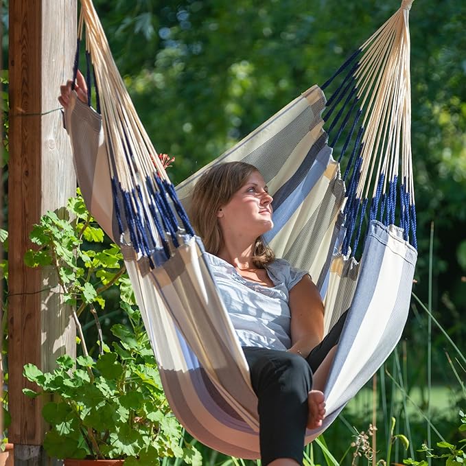 LA SIESTA® - XL King Domingo Hammock Swing Chair - Weather & Tear Resistant Hanging Hammock Chair - Indoor Outdoor Hammock Chair Swing - Hanging Chair for Patio Porch Bedroom - Max 355 Lbs, Sea Salt