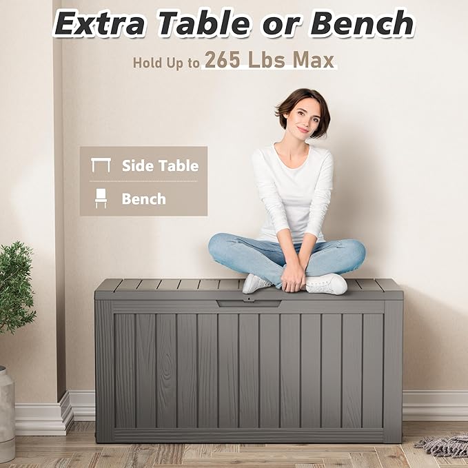 NUNU LAB 75 Gallon Outdoor Storage Box,Resin Large Sturdy Deck Box, Backyard Outside Storage Box Waterproof with Double Wall Panels,Garden Box,Package Delivery Outdoor Hose Storage Bin