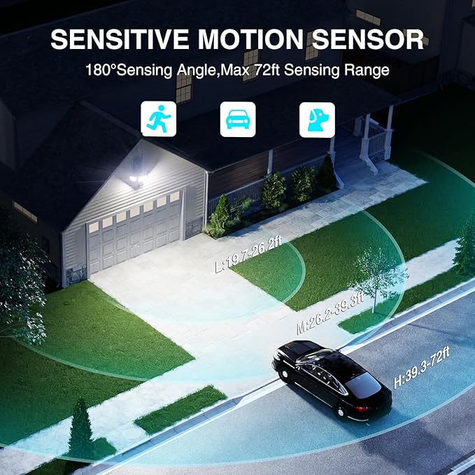 85W LED Security Lights Motion Sensor Light Outdoor, 8500LM Dusk to Dawn, IP65 Waterproof, 6500K, 3 Head Motion Detected Flood Light, Floodlight for Outside, Garage, Yard, Porch (Black)