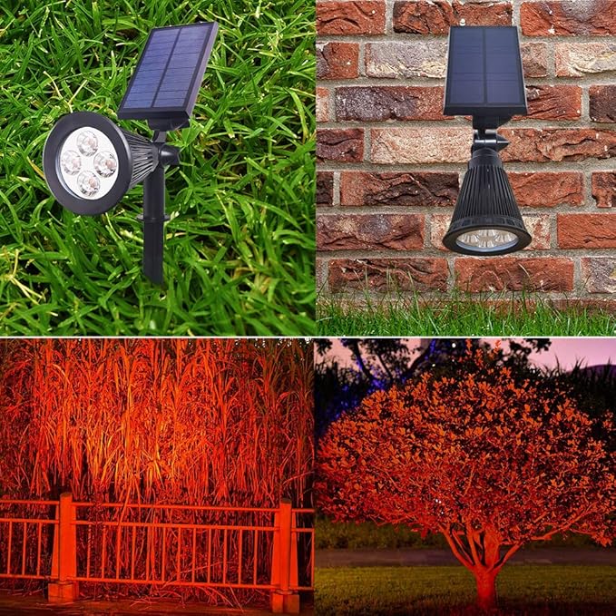 Solar Lights Outdoor, 4-LED Solar Spotlight LED Landscape Lights IP67 Waterproof Solar Powered Landscaping Lights Outdoor Lighting for Tree Garden Yard Patio(2 Pack, Red)