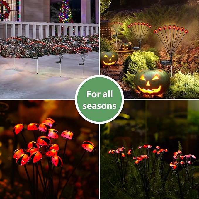 Nacome Solar Ladybug Outdoor Lights for Outside: Waterproof Swaying Patio Path Light for Garden Decor Yard Porch Landscape Decoration – Solar Fairy Lights(4pack) Gifts for Mom Grandma