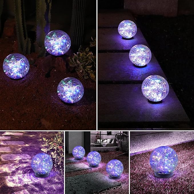 Solar Globe Lights Outdoor Waterproof-Solar Balls-Solar Garden Lights-Solar Orbs for Outside 2 Pack Cracked Glass Ball for Lawn Patio Yard Backyard Decorations, DS-XBQ-1-1-1