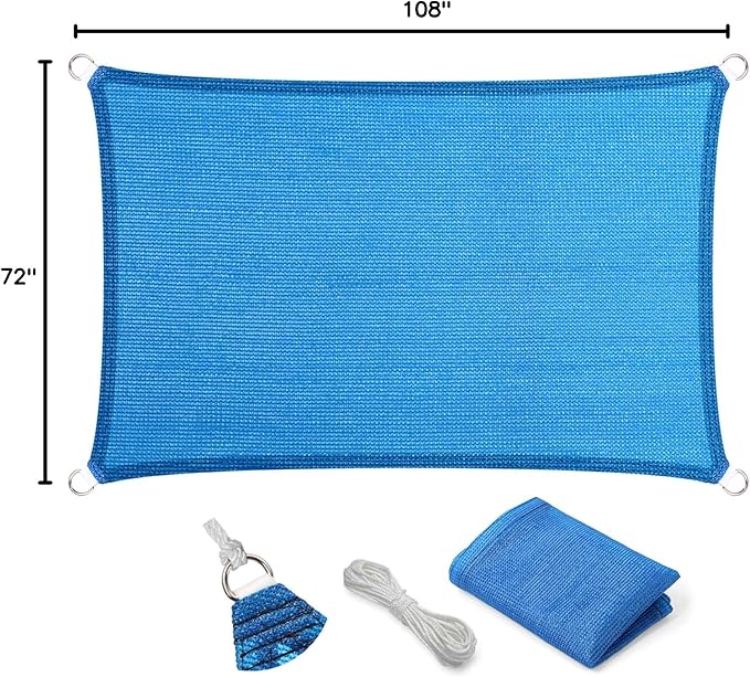 Eden's Decor Straight Flat-Edged Sun Shade Sail Rectangular 6' x 9' Blue UV-Blocking Outdoor Canopy Fabric Cloth Awning for Pergola Patio Garden Backyard Custom Size