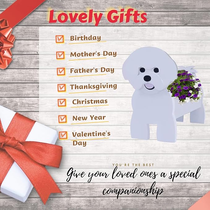 Bichon Frise Dog Planter Plant Pots,Cute Garden Dog Flower Planter,Large Dog Planters Birthday Gifts for Women,Office,Indoor/Outdoor Decor(9.84 * 9.06 * 17in)