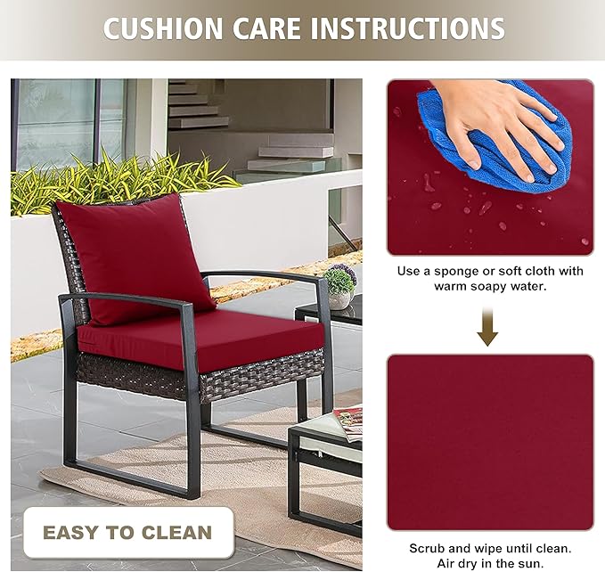 Outdoor Chair Cushions, Waterproof Outdoor Cushions for Patio Furniture w/Fade-Resistant, Removable & Machine-Washable Covers, 19x19 Inch, Ideal for Seat in Gardens/Porch – Set of 4, Burgundy