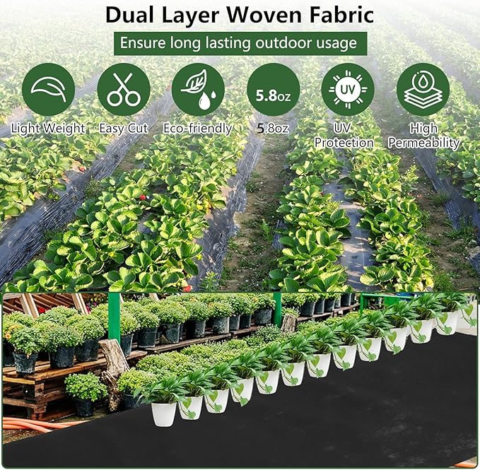 Broadfashion Woven Landscape Fabric 5.8oz, 4 x 300FT Weed Fabric Barrier, Double Layer, Garden Fabric Weed Barrier, Weed Control Fabric Ground Cover, Gardening Mat for Garden Beds, Landscaping