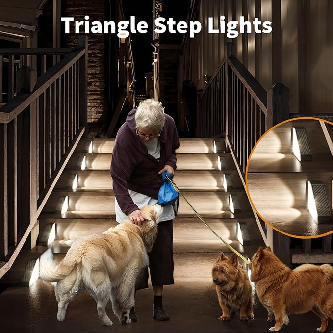 KINKAI 12 Pack Solar Stair Lights, Outdoor Step Light Waterproof Deck Lighting for Outside Garden Front Door Porch Yard Patio Decor (White Light)