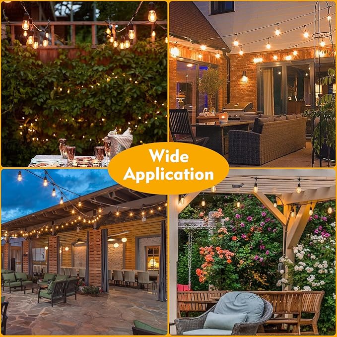 24 Pack LED S14 Replacement Light Bulbs, Waterproof 1W Vintage Edison Bulbs for Outdoor Patio Backyard String Lights, Dimmable, E26 Regular Medium Screw Base, 2200K Warm White