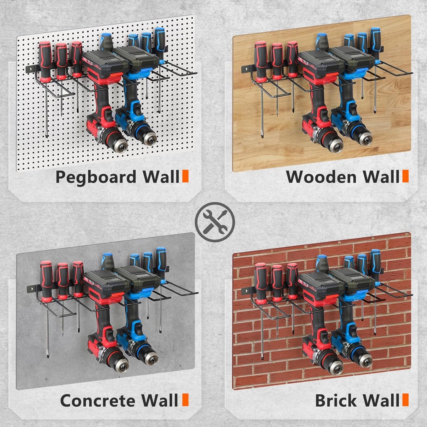 Power Tool Organizer, Cordless Drill Holder Wall Mount, Garage Tool Storage Rack, Heavy Duty Tool Rack for Garage and Workshop, Quick Installation in Minutes, 1 Pack