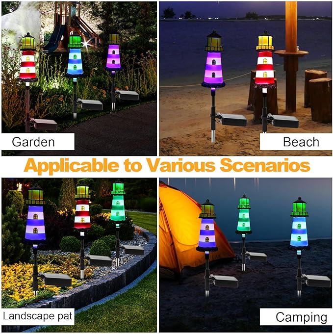 Lighthouse Outdoor Solar Lights,2 Packs Outdoor Waterproof, Solar Trail Lights Decor Your Garden, Flower beds, Patio Lights walkways Garden Decor for Outside