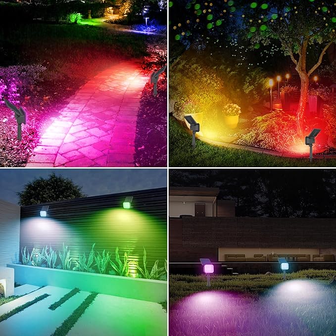 Solar Spot Lights Outdoor, RGB Color Changing Solar Lights Outdoor Waterproof IP65, Adjustable Panel Solar Landscape Spotlights for Tree Yard Halloween Landscape Decor, 6 Pack(Multicolor)