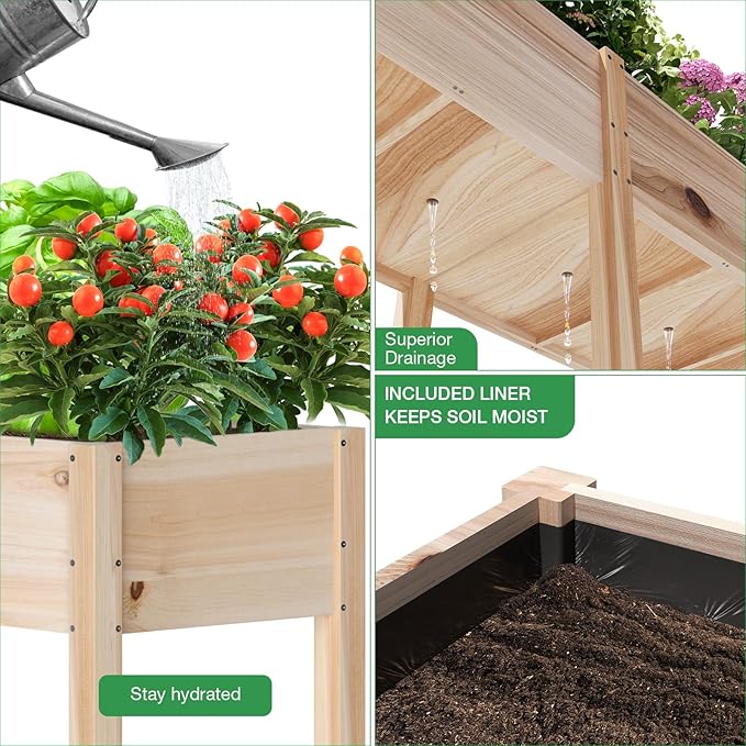 MIXC Wooden Raised Garden Bed with Legs, 72”L X 23”W, Elevated Reinforced Large Planter Box for Vegetable Flower Herb Outdoors