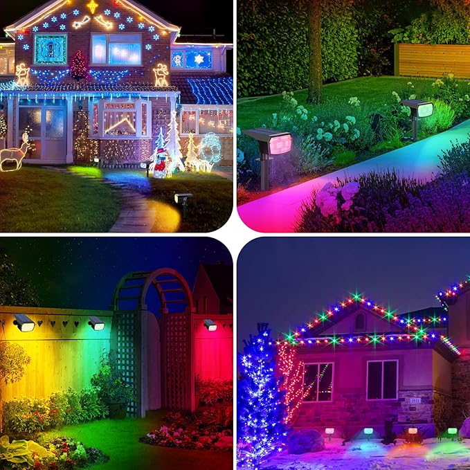 6-Pack Solar Spot Lights Outdoor, 59 LED Solar Lights Outdoor Waterproof, 9 Lighting Modes Outdoor Solar Lights for Yard, Landscape Spotlights for Christmas Garden Pathway Multicolor