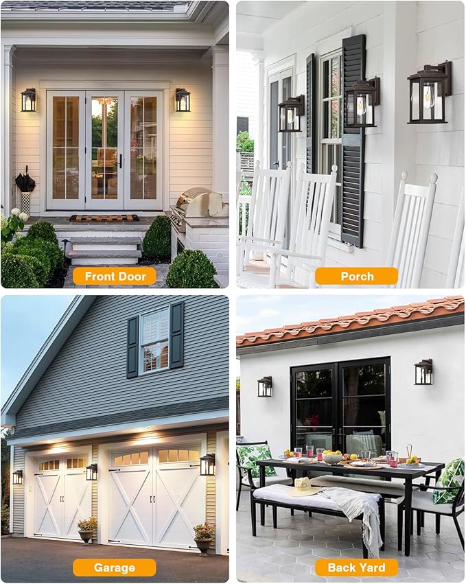 VIANIS Oil Rubbed Bronze Dusk to Dawn Porch Lights Outdoor, 2-Pack Anti-Rust Aluminum Outside Lights for House, Porch, Garage, Front Door, Patio, Easy-to-Install Waterproof Modern