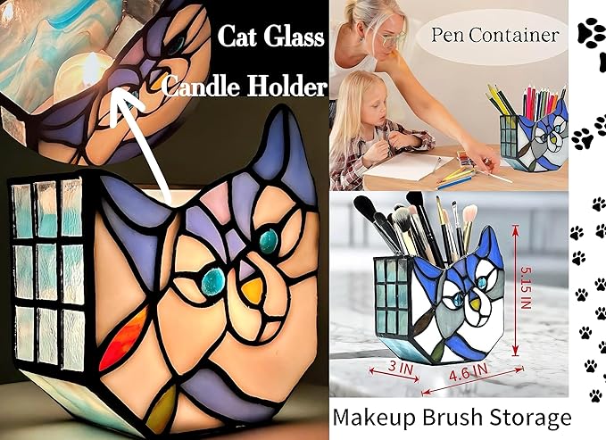 Purple Cat Flower Pot,Cute Pots for Plants,Small Plant Pot with Unique Cat Face Design,Tiltable Cat Terrarium Decoration,4.6x3x5.15 in(Excluding Plants)