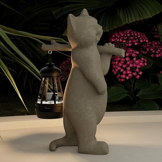 Solar Powered Garden Resin Statue Lights, 10 Inch Waterproof Outdoor Animal Cute Cat Figurine Lights, Suitable for Patios, Balconies, Lawns, Courtyards, Etc. (Walking)