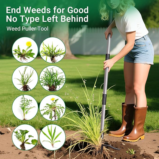 Suchtale Metal Weeder,Stand Up Weed Puller Tool with Long Handle – Heavy-Duty All-Metal Weeder with Upgraded Pincer Claw – Pull Weeds from The Root Without Bending, Pulling, or Kneeling