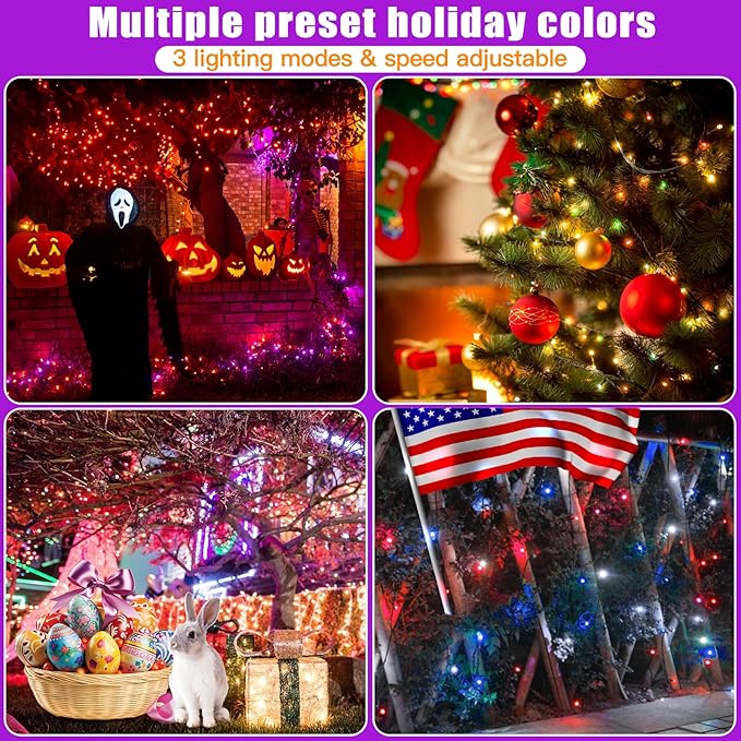 LitHome 100LED Solar Christmas Lights Outdoor, 33FT 34Colors Solar/USB String Lights Waterproof with Remote, 102 Modes Color Changing Halloween String Light Dimmable for Indoor Xmas Tree Party Decor