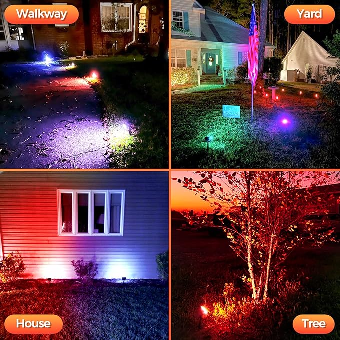 Solar Lights Outdoor Color Changing, 85 LEDs 9 Lighting Modes RGB Solar Outdoor Lights, IP67 Waterproof Multicolor Landscape Spotlights for Halloween Holiday Decorations (8 Pack)