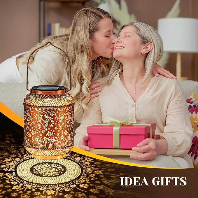 Solar Lanterns Outdoor Hummingbird Garden Decor, Metal Decor Lanterns Gardening Gifts for Women Mom Grandma, Waterproof Hanging Solar Lights for Outside, Patio, Yard, Porch, Backyard