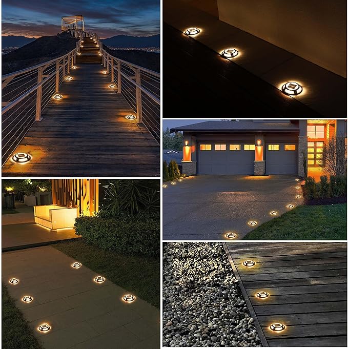 Solar Driveway Lights Outdoor - Solar Deck Lights 4PCS LED Decks Dock Marine Waterproof Driveways Marker lamp for Driveway Sidewalk Garden(Cool White/Warm White)