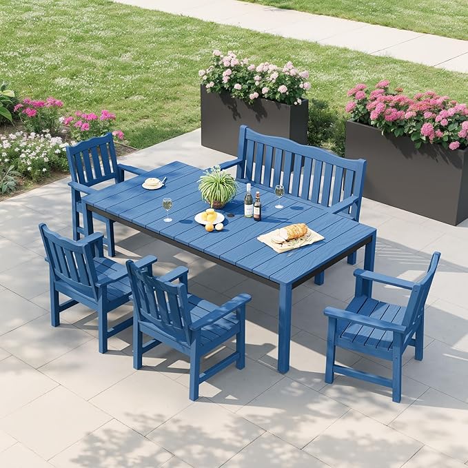 Stoog Outdoor Bench, 2-Person All-Weather HIPS Garden Bench with 800 lbs Weight Capacity, Never Rot or Fade, Waterproof Bench, for Outdoor, Patio, Garden, Porch, Backyard and Park, Blue