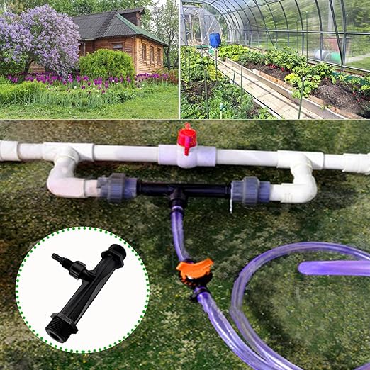 Fertilizer Injector Tube, Irrigation Venturi Fertilizer Injector 3/4Inch Agriculture Garden Fertilizer Mixer Injector Agriculture Tool Plastic (Black)
