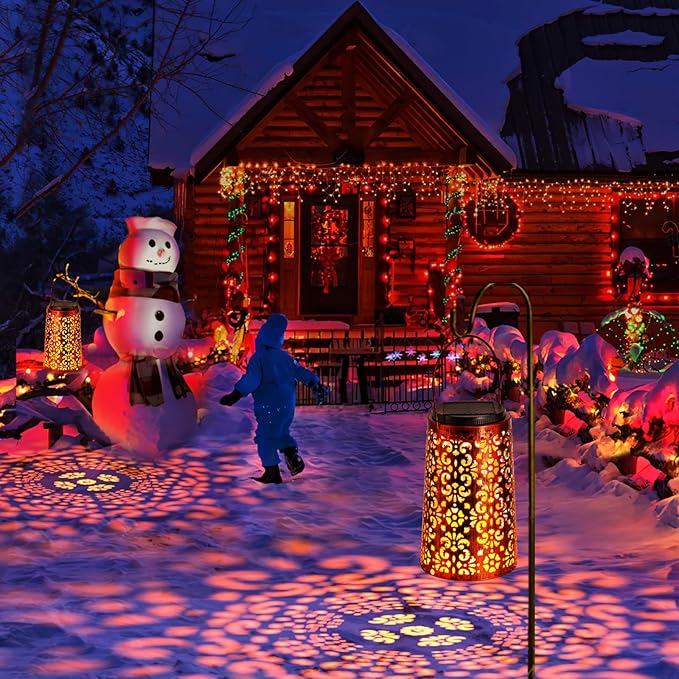 Solar Lanterns Outdoor Waterproof - 4 Pack Hanging Solar Lights Gifts for Women Mom Grandma Decorative Lantern for Patio Decor Garden Yard Backyard Porch Table Tree Lighting, Cool/Warm Light