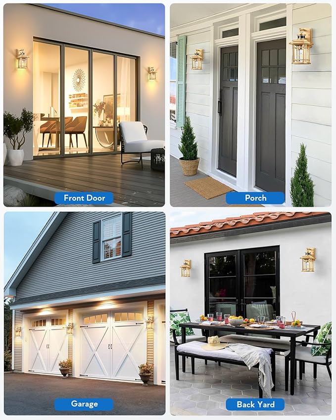 VIANIS Motion Sensor Porch Light, Gold Outdoor Light Fixture Dusk to Dawn, Outdoor Motion Sensor Light Wall Mount, Waterproof, Weather Resistant Carriage Lantern for House, Garage, Front Door