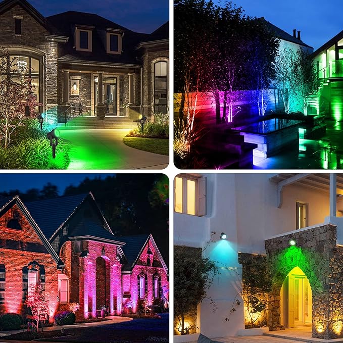 T-SUNUS Solar Spot Lights Outdoor Color Changing, Solar Landscape Spotlights RGB Lighting Waterproof IP65 Wall Lamp 9.8ft Cable for Patio, Pathway, Yard, Garden, Holiday Decoration (Multi-Color)