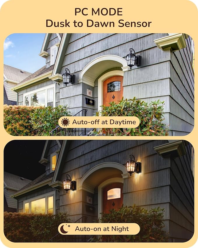 EDISHINE Dusk to Dawn Outdoor Wall Lights, Porch Light Fixture with GFCI Outlet, Exterior Wall Lantern with E26 Socket, Waterproof Outside Wall Sconce Wall Mount Lamp for Front Door, Patio, Garage