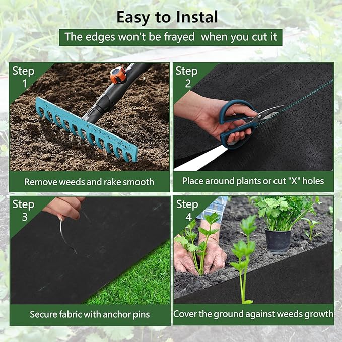 Broadfashion Woven Landscape Fabric 5.8oz, 4 x 300FT Weed Fabric Barrier, Double Layer, Garden Fabric Weed Barrier, Weed Control Fabric Ground Cover, Gardening Mat for Garden Beds, Landscaping