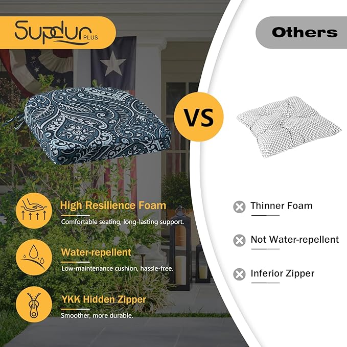 Outdoor Round Corner Seat Cushion, 17"x16"x2", Set of 4, Non Slip Seat Cushion Pads with Removable Cover for Patio Furniture, Garden Yard Lawn, Damask Vine