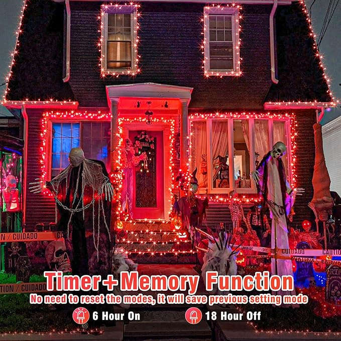 200 LED Red Christmas String Lights, 66ft Clear Wire 8 Modes, Connectable Waterproof Plug-in Twinkle Fairy Lights for Tree Bedroom Indoor Outdoor Christmas Decorations