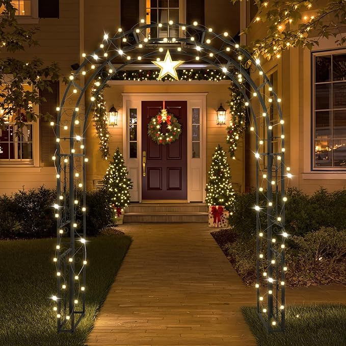 VINGLI Garden Arbor, Arch Archway for Wedding Ceremony Party, Steel Garden Trellis for Plant Climbing, Christmas Garden Decorations Pergola for Garden, Backyard, Lawn (Black, 75.5x22.8x94.5in)