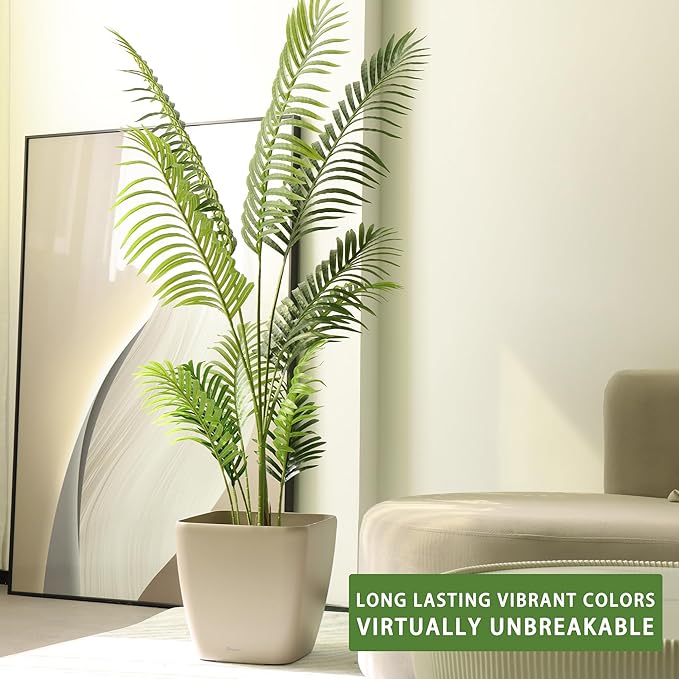 Dexceder 15x14 Self Watering Planter with Wheels Indoor Outdoor, Inner Mat Design, Thickened Large Floor Standing Flower Plant Pot with Water Level Indicator (Taupe Matte)