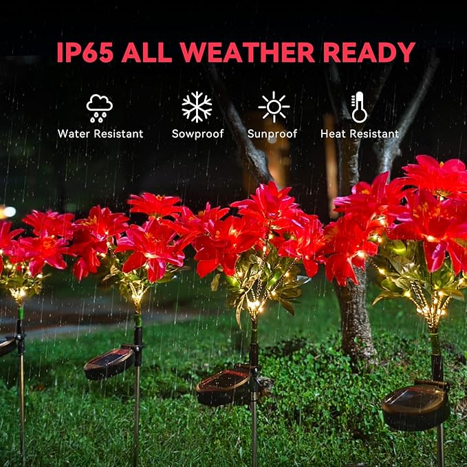 Neporal Solar Flowers Outdoor Waterproof Pink, Decorative Garden Lights Solar Powered Dusk to Dawn, 8-Stem, 2 Lighting Modes Plants Lights for Yard, Backyard, Porch (Modern, 2, Count)
