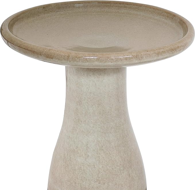 Sunnydaze 21" H Ceramic Bird Bath for Outside - Hand-Painted Outdoor Bird Bath Bowl, UV/Frost-Resistant Finish - Yam - Ribbed Pedestal
