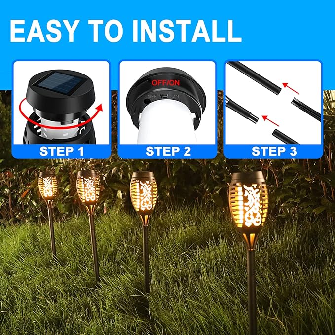 Solar Lights Outdoor 6 Pack, Solar Torch Light with Flickering Flame, Waterproof Outdoor Lighting Solar Powered Pathway Lights, Decoration Lighting for Garden Yard Patio, Auto On/Off