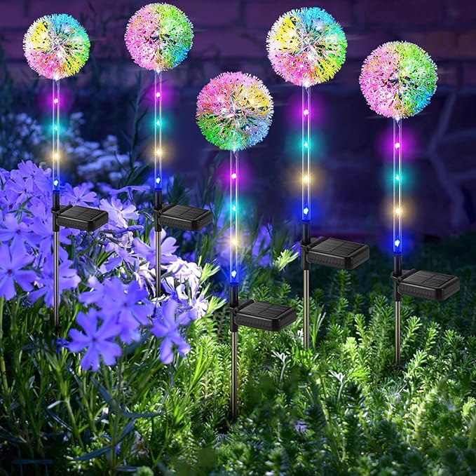 Outdoor Solar Lights, 6 Pack Solar Garden Lights with Bigger Dandelion Flowers, Waterproof Garden Decor Outdoor Solar Flower Lights for Yard, Patio, Pathway Decoration