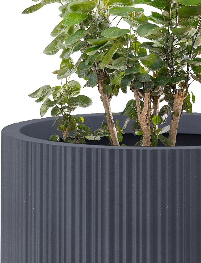 Kante 24 Inch Tall Round Concrete Planter, Large Indoor Outdoor Plant Pots with Drainage Hole and Rubber Plug, Modern Decorative Garden Pots for Home Patio Porch, Textured Charcoal