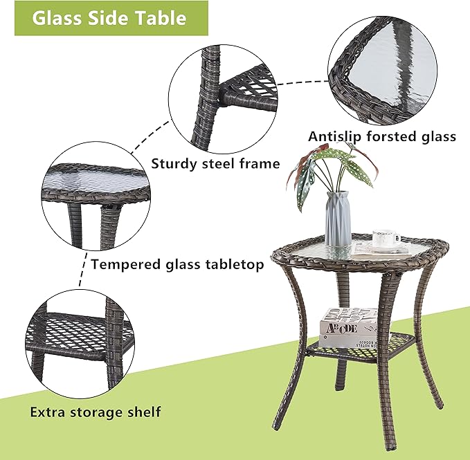 Outdoor Wicker Patio Furniture Set - 6 Piece Rattan Patio Conversation Set with 2 Rocking Swivel Chairs,2 Ottomans,1 Loveseat and 1 Side Table for Porch Deck Backyard Garden(Mixed Grey/Grey)