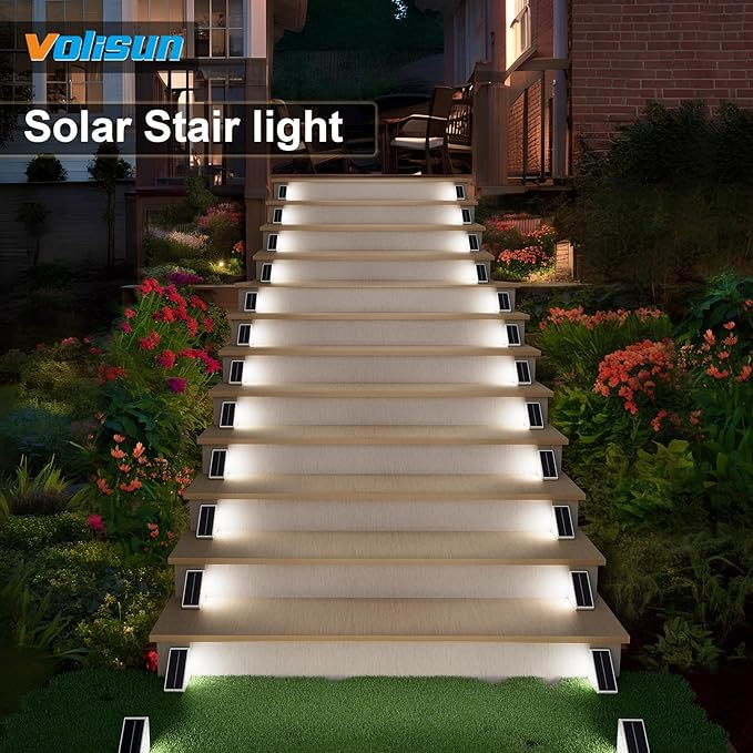 VOLISUN Solar Step Lights for Outside, Solar Stair Lights Outdoor Waterproof IP67, LED Outdoor Step Lights, Outdoor Stair Lights Decor for Deck, Front Step, Front Porch and Patio (6 Pack,Cool White)